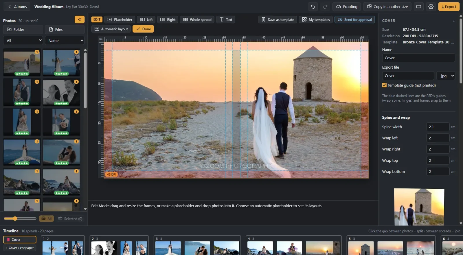 Wedding album design software: designing the cover from the lab’s PSD template
